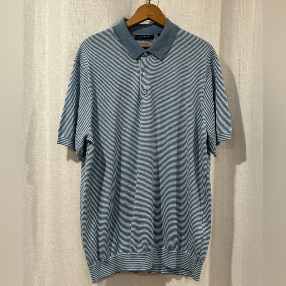 DUNNING Fairfield Short Sleeve Polo Sweater Cashmere Blue/Blue Shadow in Large